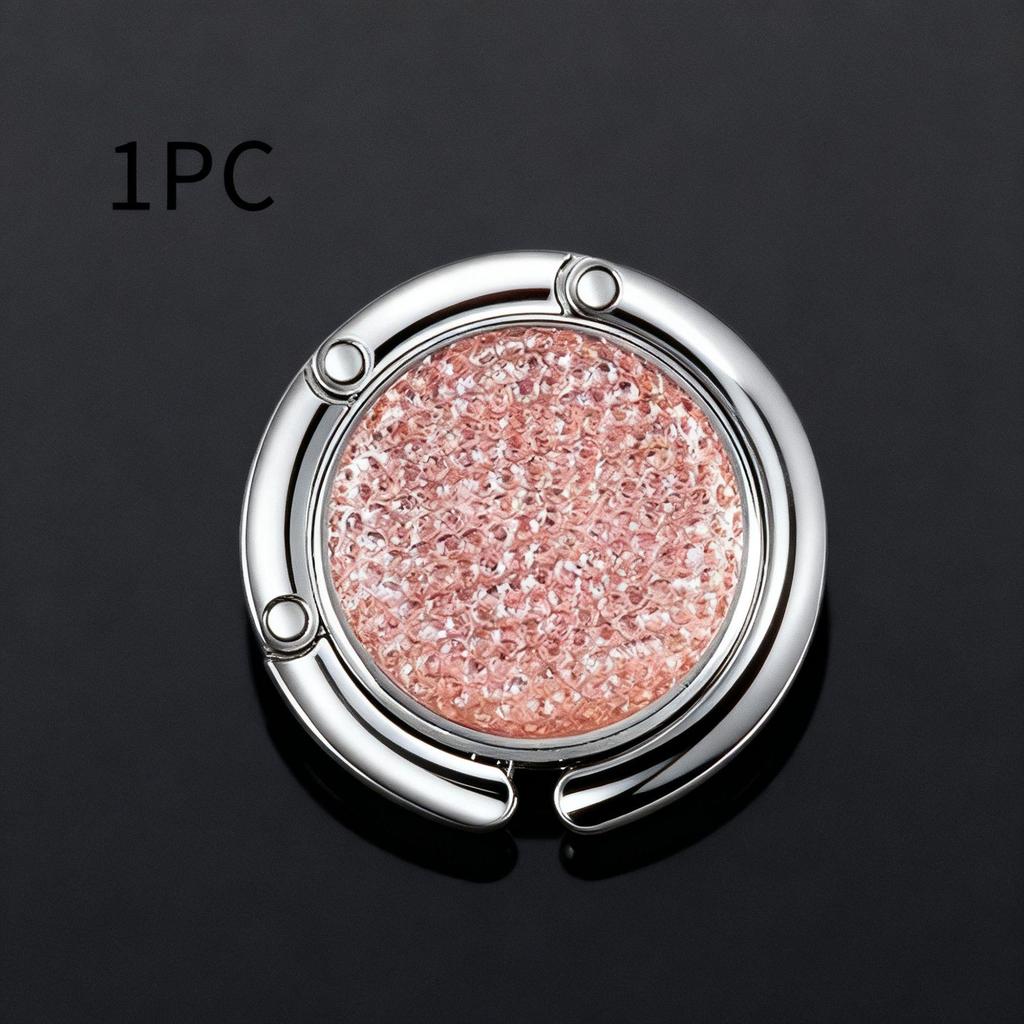 Round Rhinestone Folding Handbag Hook - Elegant Metal Purse Hanger