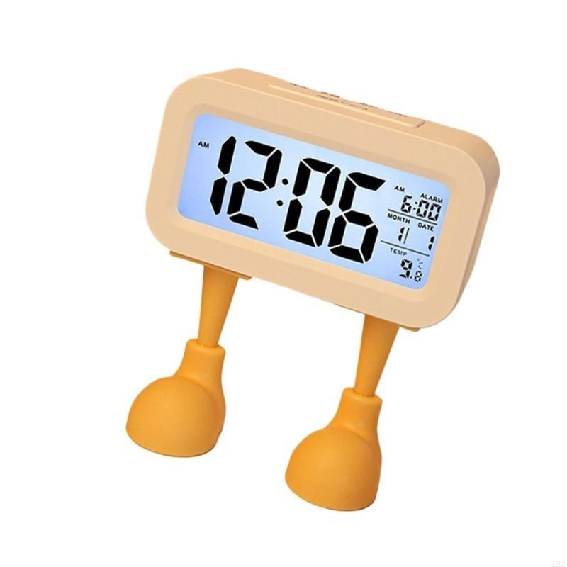 62KD Sausage Lip Cartoon Alarm Clock with Stable Feet Stand Battery Operated LCD Display Night Light Desk Clock Home Decors