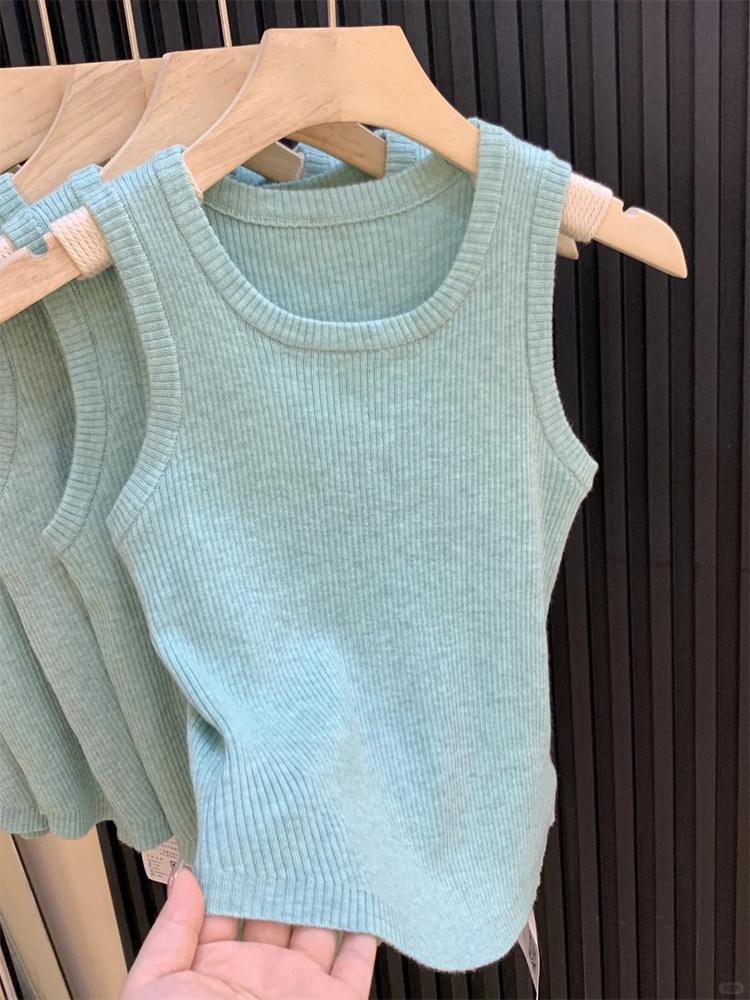 Dopamine Mint Green Knit Vest with Wide Straps - Women's Summer Sleeveless Top
