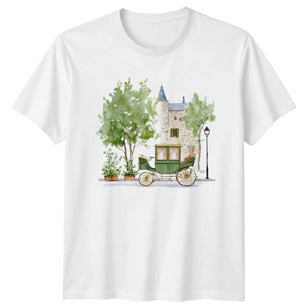 Carriage Parisian Scene Travel Mens T-Shirt Womens Tee Graphic Top