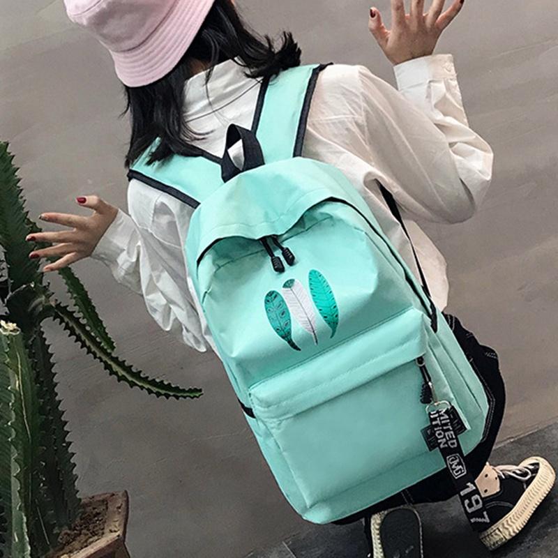 IELGY Korean school style leaf print canvas backpack серый — фото 8