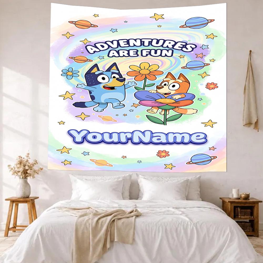 Bluey Custom Your Name Wall Decor Tapestry Art For Pet Memorial Birthdaywedding Party Backdrop Family Gift