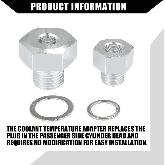 Oil Pressure Coolant Adapter Fitting Sensor Adapter for LS Series Engine/Front/Oil Pressure Sensor Adapter/Durable / 1 Set/Silver Tone