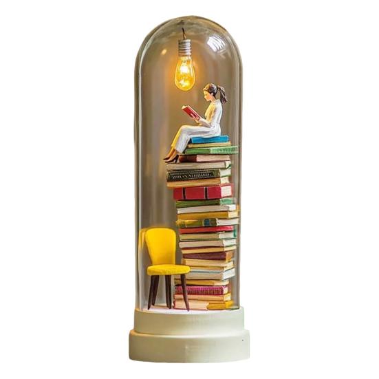 

Yousheng Reading in Tube Night Light Miniature Reader Figurine Statue Home Office Desktop LED Decorative Lamp Ornament Book Lover Gifts B