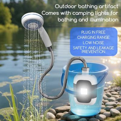 Portable Camping Electric Shower Head Waterproof USB Rechargeable Outdoor Shower Head Kit Multifunction with Light