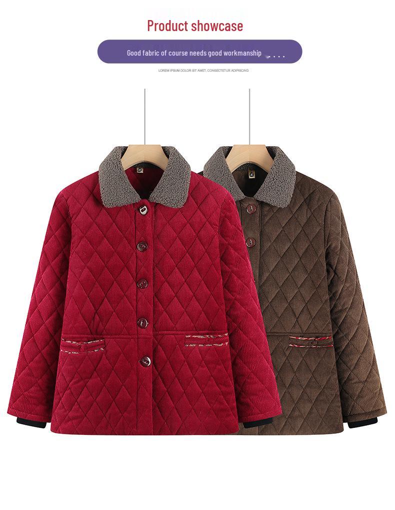 Veste d'hiver doublée de velours grande taille pour femme - Manteau chaud en coton pour mamie