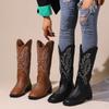 Genuine Cowgirl Boots Chunky Botas Mujer Brand Designer Cowboy  Boots Embroider Casual Shoes Cossack Retro Booties