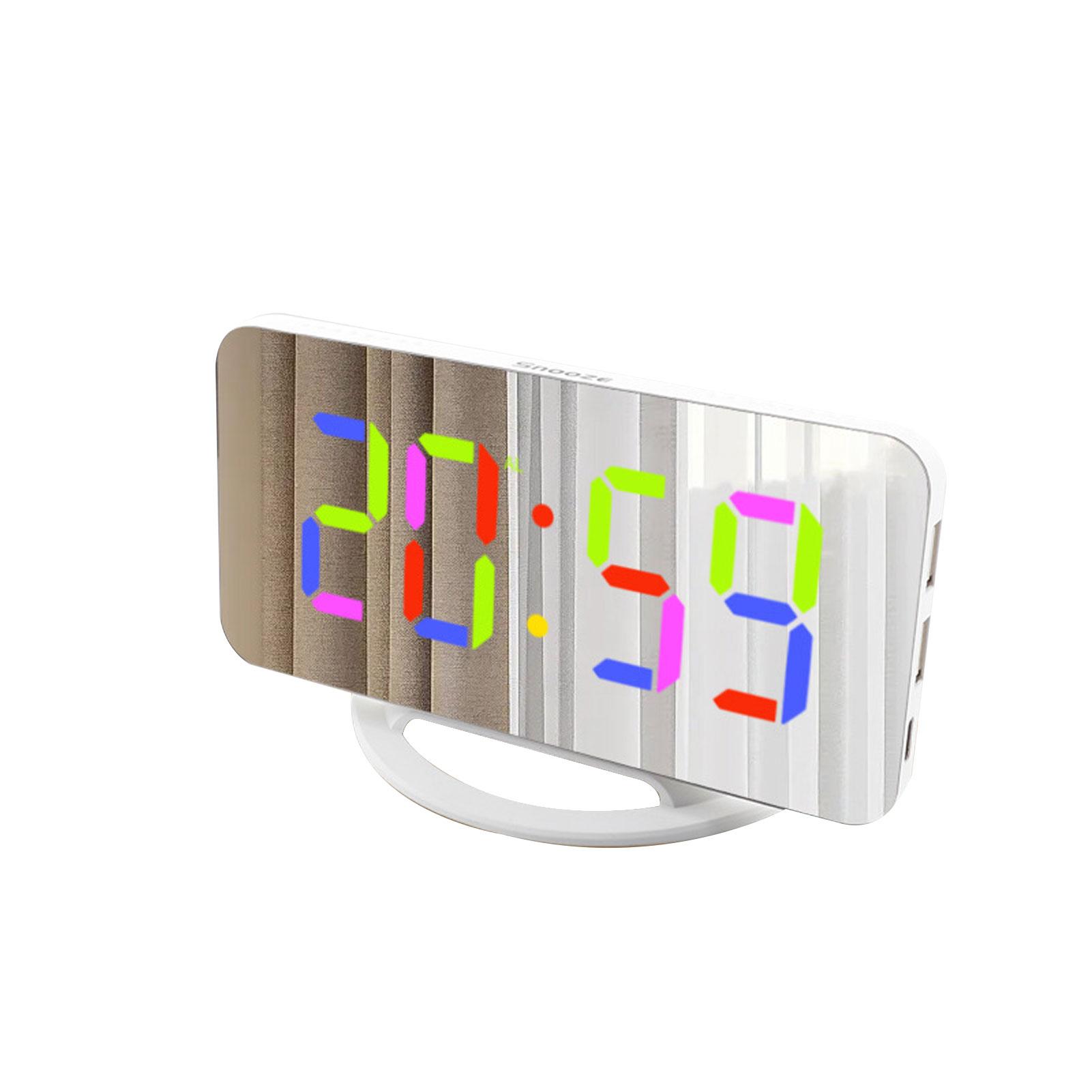 

LED RGB Colorful Digital Alarm Clock with Mirror Large Display 2 USB Chagring Ports Auto Dimming