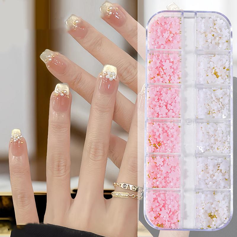 12/15 Grids 3D Flower Nail Art Resin Decoration Colorful 5-Petal Nail Charms Luxury Rhinestones Manicure DIY Accessories