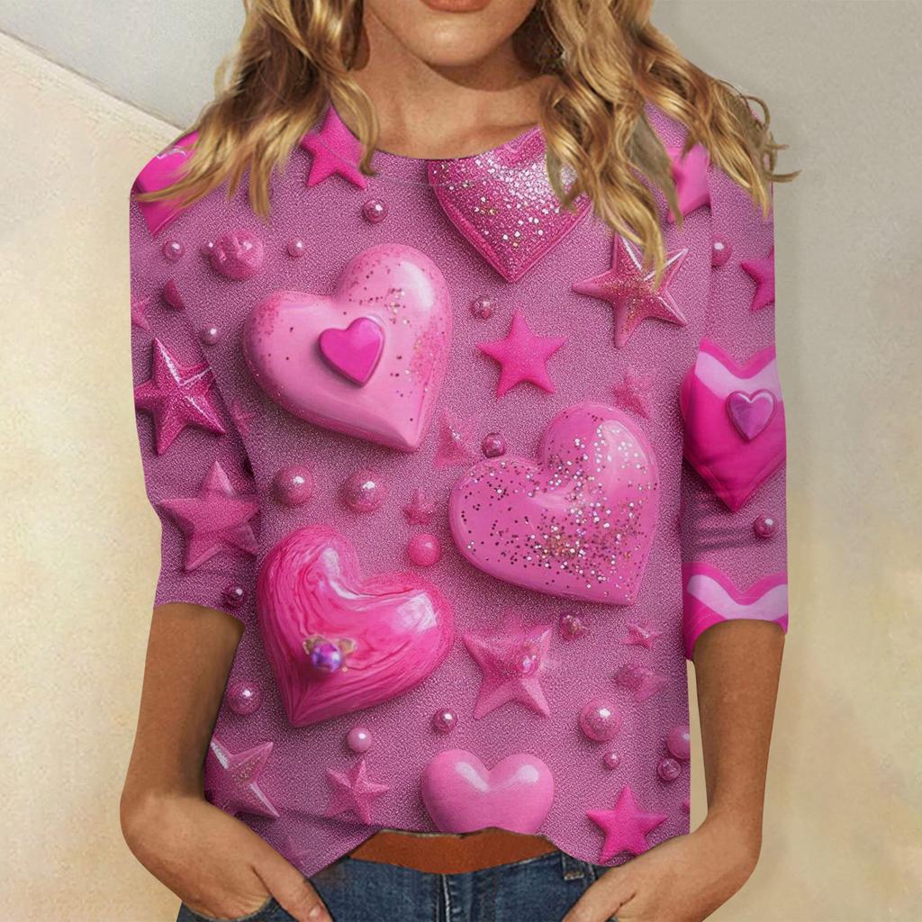 Women's Valentine's Day Print Fashion Casual 3/4 Sleeve Round Neck Top