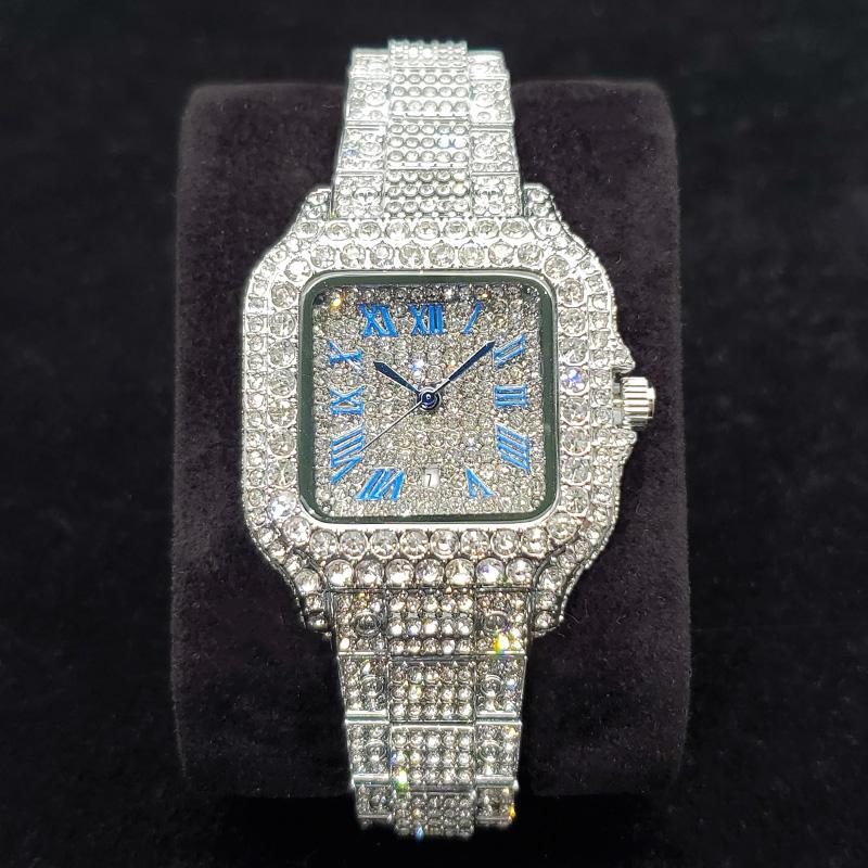 Luxury Diamond Watches for Women Fashion Silver Iced Out Square Wristwatch High Quality Bling Party Jewelry Clock Wedding Gift