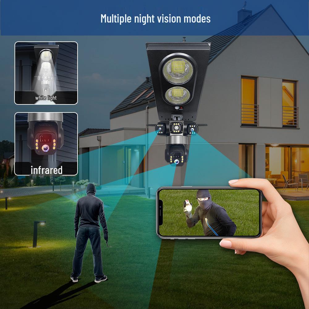 V380 Outdoor Smart Cam: Solar-Powered, Network-Free, Full-Color, Remote-Controlled, Triple-Screen, Courtyard Street Light