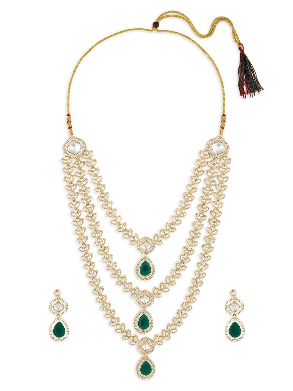 

Green Dazzling Stones Austrian Diamonds Embellished Layered Necklace & Earring Set For Women Onesize зелений