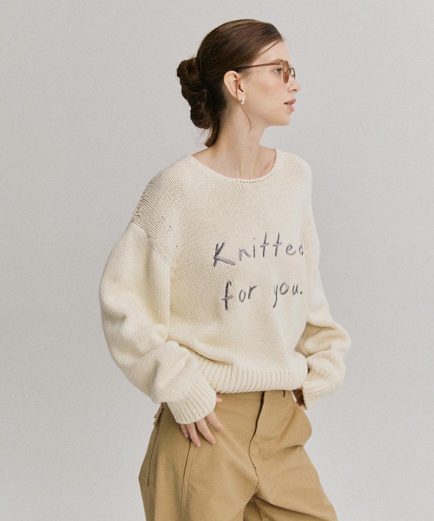 Seuneogeuyu Knitted For You Lettering Soft Cotton Knit Top_Cream Ivory_S M