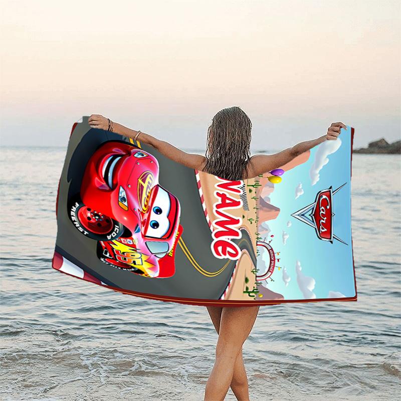 1pc Cars1 Beach Towel with Custom Name, Beach/Swimming/Bath/Picnic/Camping Towel, Suitable for Seaside Beaches