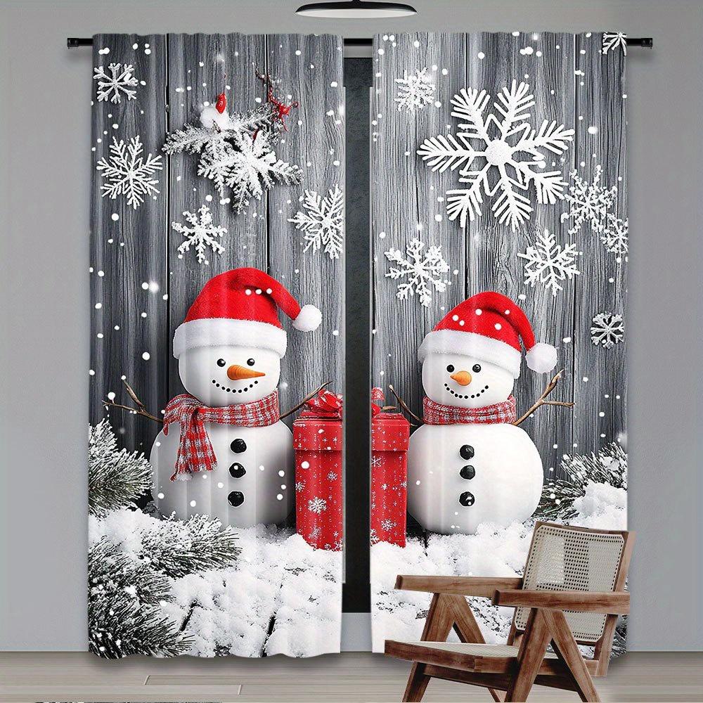 2pcs Christmas Blackout Curtains – Snowman & Santa Print   Rod Pocket   Machine Washable for Bedroom & Living Room – Festive Decor