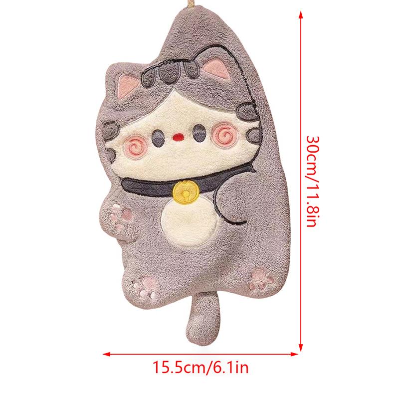 Cute Cat Hand Towels Quick Drying Kitchen Cleaning Rag Coral Velvet Cartoon Animal Absorbent Hanging Bathroom Towel Supplies