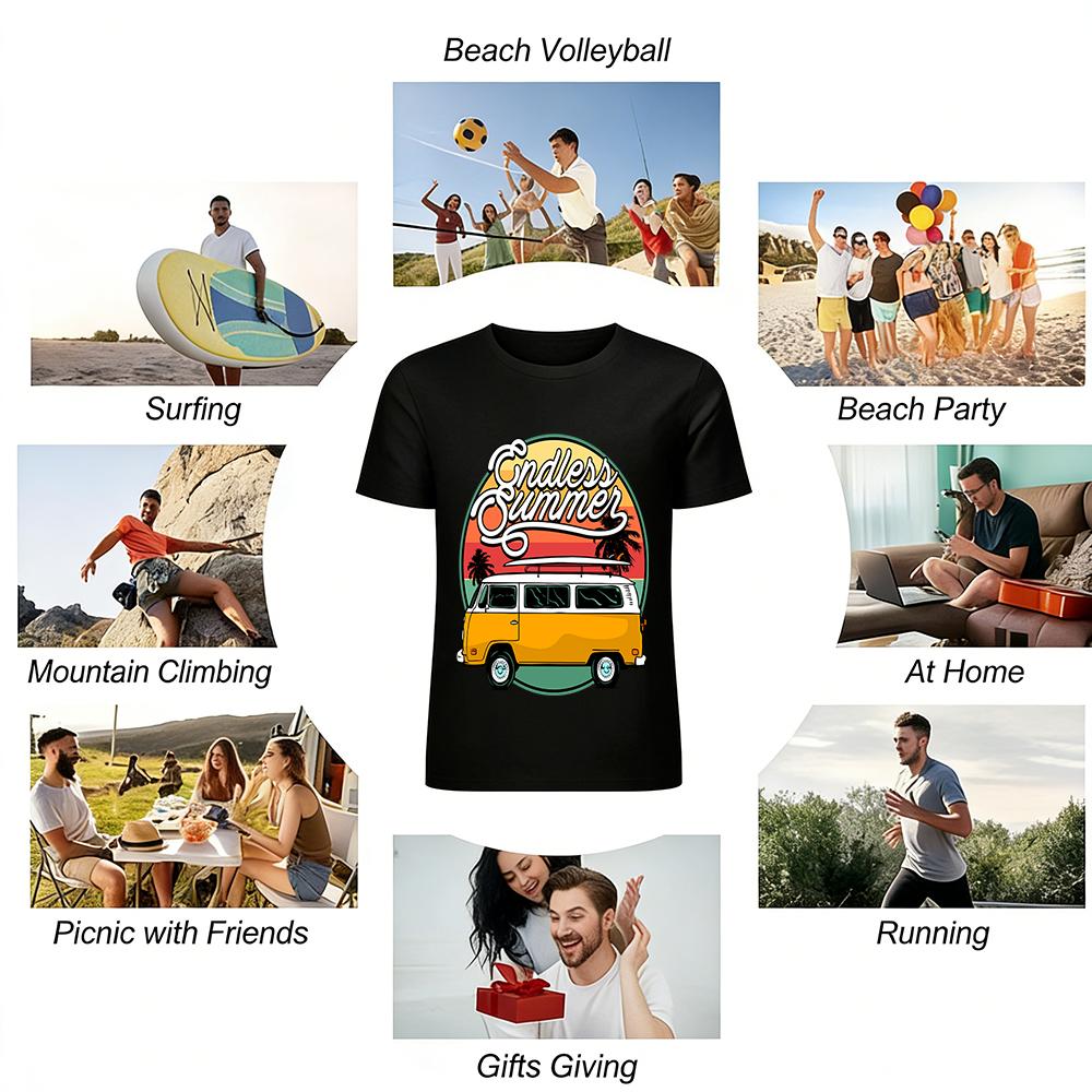 Endless Summer Retro Surf Bus Graphic Casual Short Sleeve Tee Pure cotton T-shirt