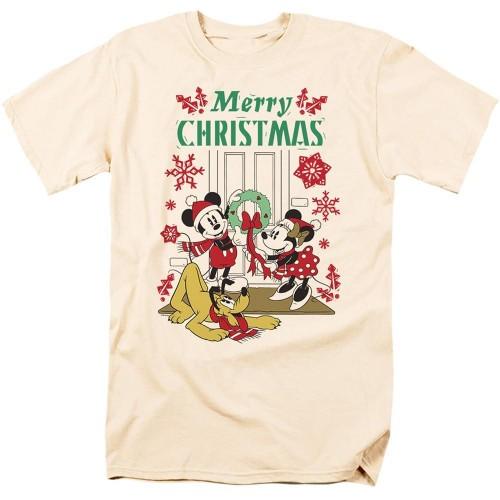 Disney Mens Mickey & Minnie Mouse Wreath Christmas T-Shirt