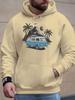 Stylish Kids Hip Hop Sports Hooded Sweatshirt, Retro Bus Island Scene Graphic, Loose Drawstring Pullover For Boys Street Wear