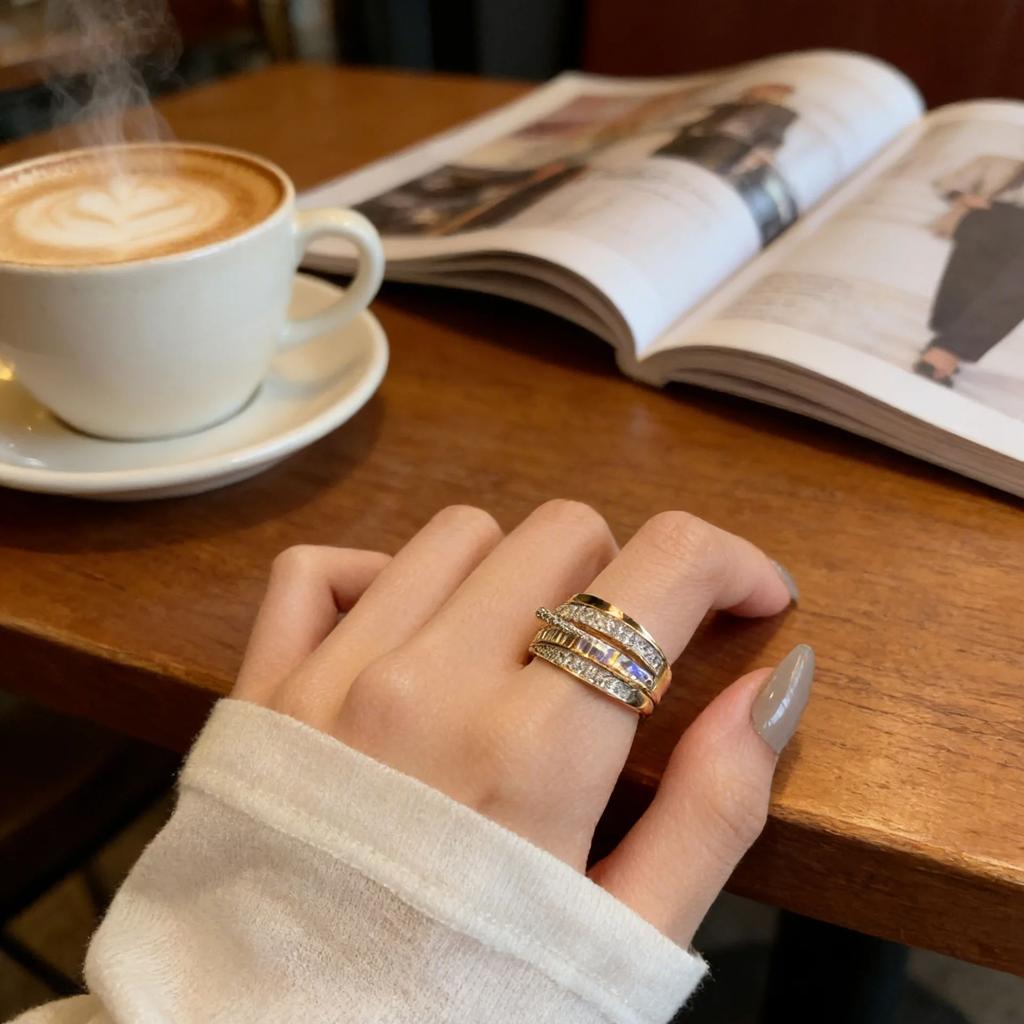 Trending Open Adjustable Layered CZ Ring | 2-Tone (Silver/Gold) Stackable Ring | Women’s Fashion Party Daily Jewelry