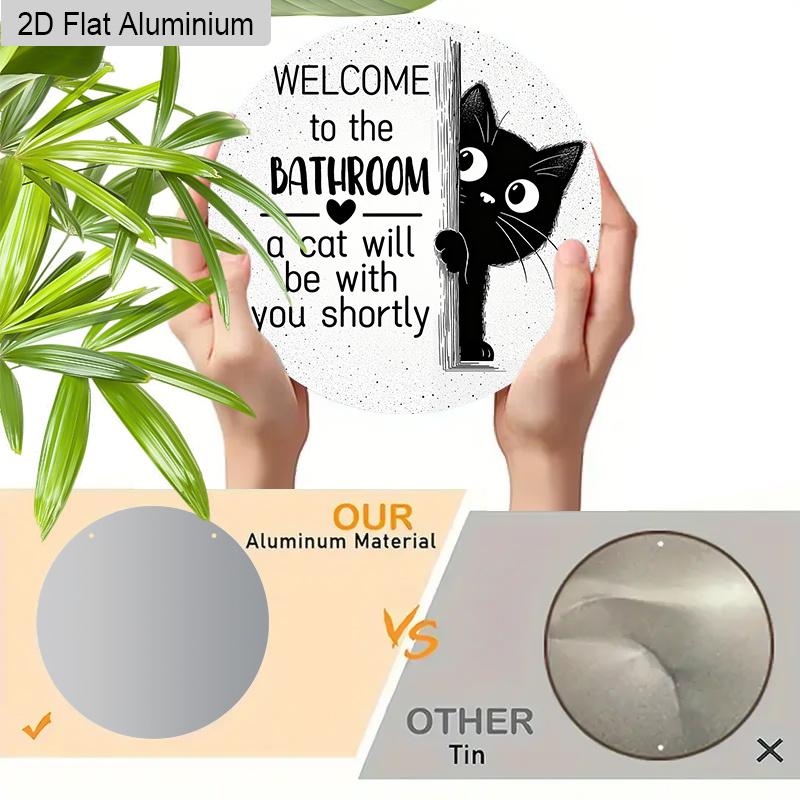 2D Flat Aluminium Bathroom Sign with Black Cat Pattern - Funny Decorative Sign & Plaque - Ideal for Bathroom Wall Decoration - Home Hanging Decor for