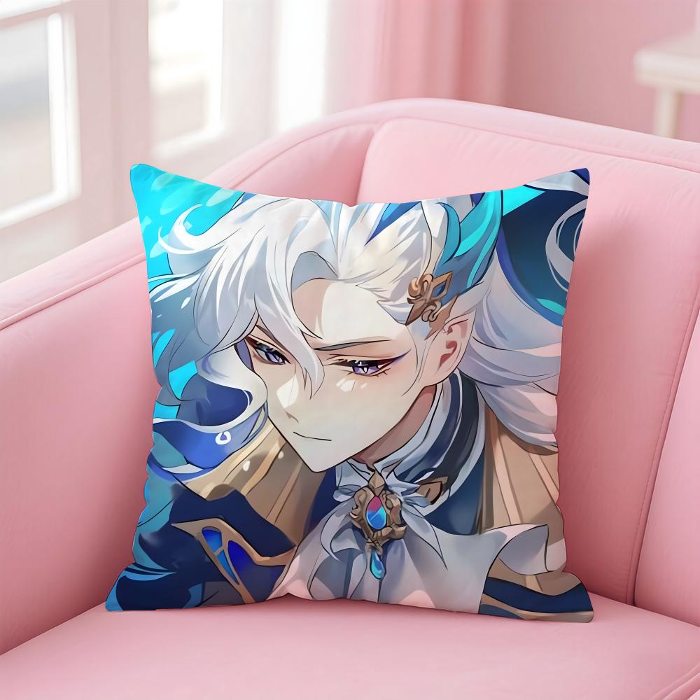 Popular Genshin Impact NNeuvillette Cushion Cover Pillowcase Short Plush Invisible zipper Room Sofa Cushion Cover