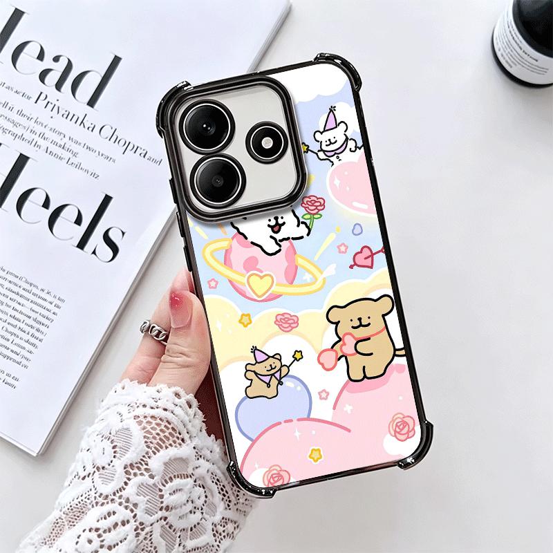 Kawaii Line Puppy Cute Soft Phone Case For Xiaomi Redmi Note 14 15 Pro Plus 13 12 11S 11T 5G 10 9S 9 Plating Anti-Fall Fundas