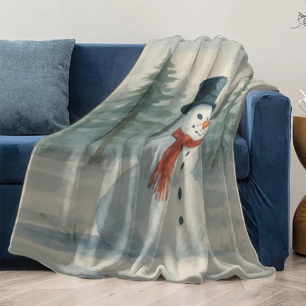 Tuniu Cute Snowman Watercolor Fleece Blanket for Living Room Bedroom Sofa Decorative Throw Blanket