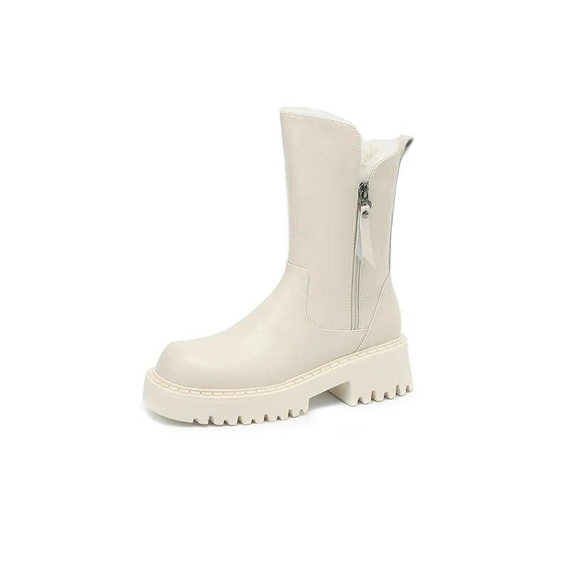 

Жіночі ботильйони з натуральної шкіри Meotina, круглий носок, товсті підбори, блискавка, платформа, вовняні короткі черевики, жіноче модне зимове взуття 39 білий