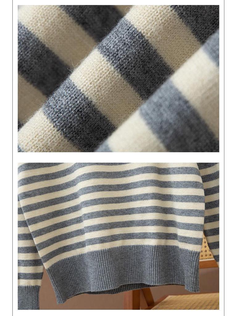 2025 Women’s Korean Style Striped Half High Neck Knitted Pullover Sweater