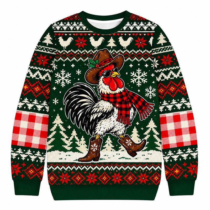 Funny Rooster Ugly Christmas Sweatshirt Men Women 3D Print Ugly Sweater Holiday Party Pullover Xmas Gift For Men Women Top New