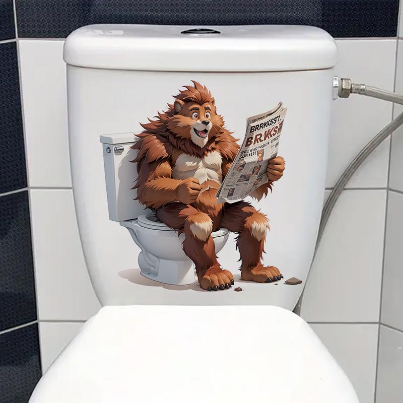 3D Funny Cartoon Monkey Reading Newspaper Toilet Wall Sticker Self-Adhesive Waterproof Removable Bathroom Home Decor Art
