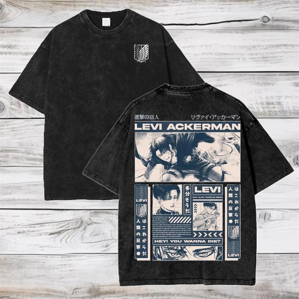 T-shirt Attack on Titan Anime Vintage Lavate Comode T-shirt Casual Larghe T-shirt da Uomo in Cotone