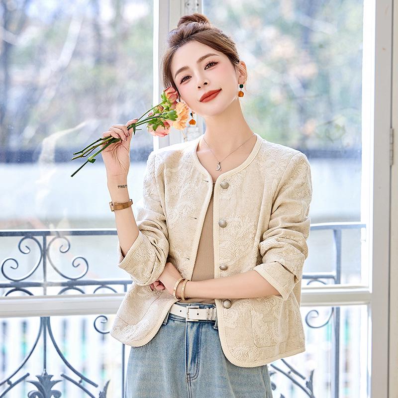 2025 Spring Embroidered Round Neck Cotton Linen Jacket ME5519