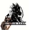 Unique Black Cat Metal Wall Art Customizable Family Name Matte Finish Easy Removal Decor