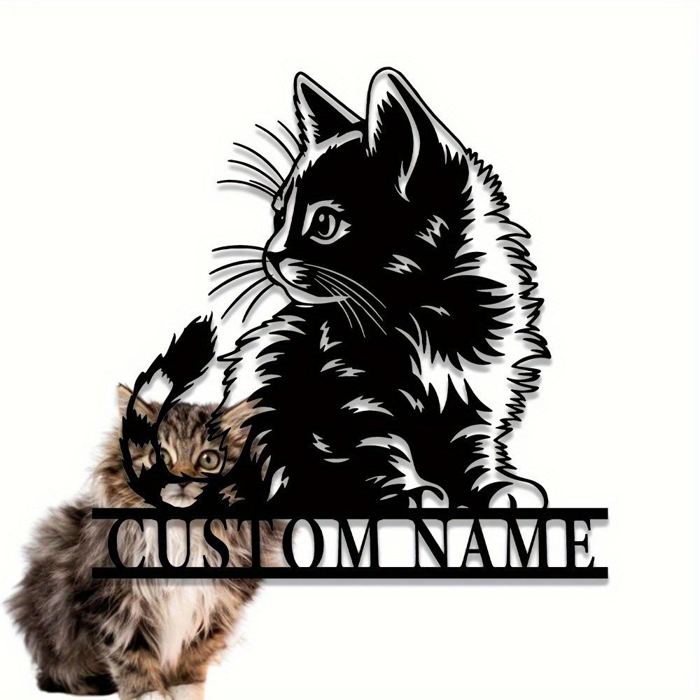 Unique Black Cat Metal Wall Art Customizable Family Name Matte Finish Easy Removal Decor