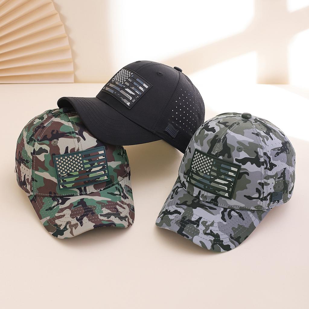 Camouflage-Flagge atmungsaktiv, verstellbar und Sonnenschutz Europäische und amerikanische modische Baseballkappe für den täglichen lässigen Sport