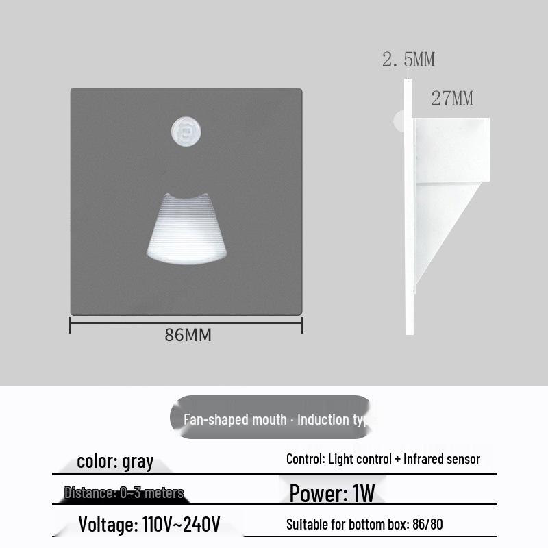 Ultracienka lampka nocna z czujnikiem magnetycznym do wbudowania typu 86 na schody i korytarze