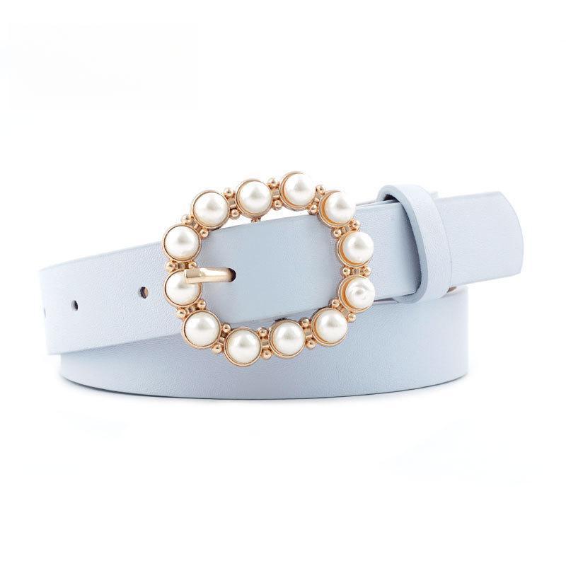 

Leather Pearl Belt Women s All-Match Fashion Japanese Buckle Belt Waist Belt Belt EMA 2.3*107cm
