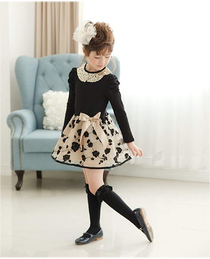 Kaenarie Formal Floral Size Girls' Dress, Chiffon, 110, Black/Gold