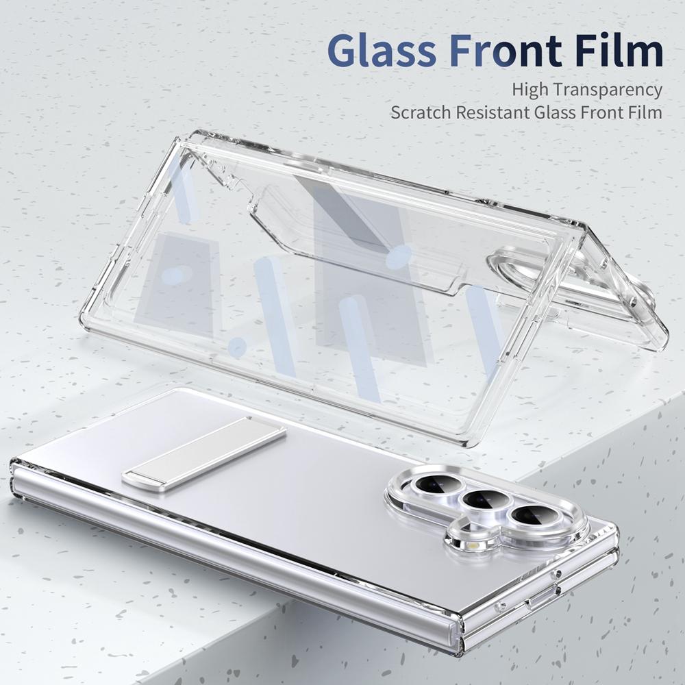 KEYSION Transparent Case for Samsung Galaxy Z Fold 7 Hard PC Metal Kickstand Shockproof Phone Cover with Glass Screen Protector