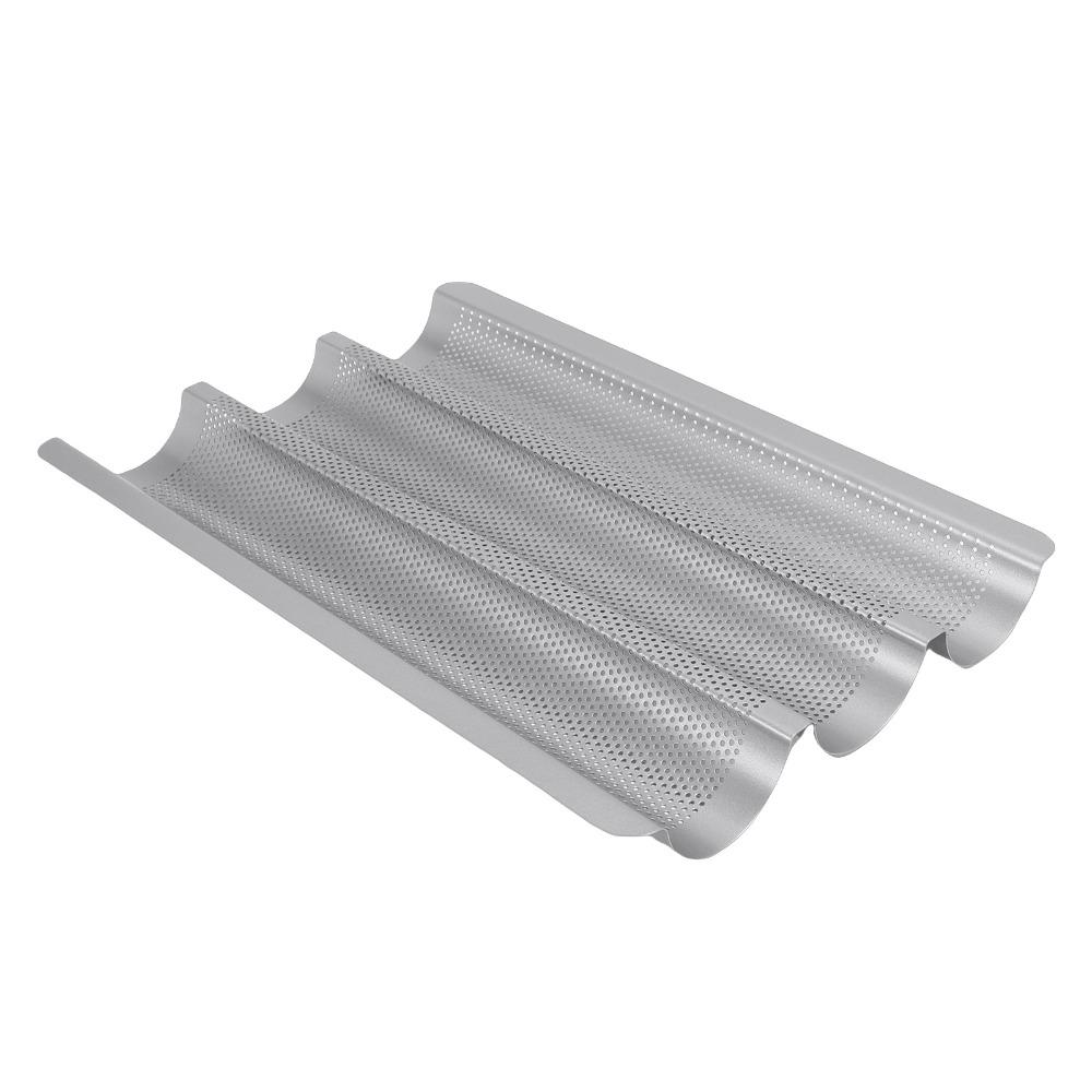 2PCS Carbon Steel Baguette Baking Pan Three Channel Bread Baking Tray Commercial Bakery