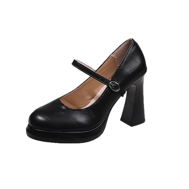 

Fashion 2025 New Women s Thick Heel Shoes Spring New Round Head Shallow Mouth Thick Sole Anti-slip Wear-resistant High Heels 35 чёрный