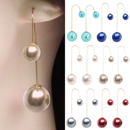 Earrings U-Shaped Double Sided Faux Pearl Gold Plated Ear Dangle Jewelry for Women