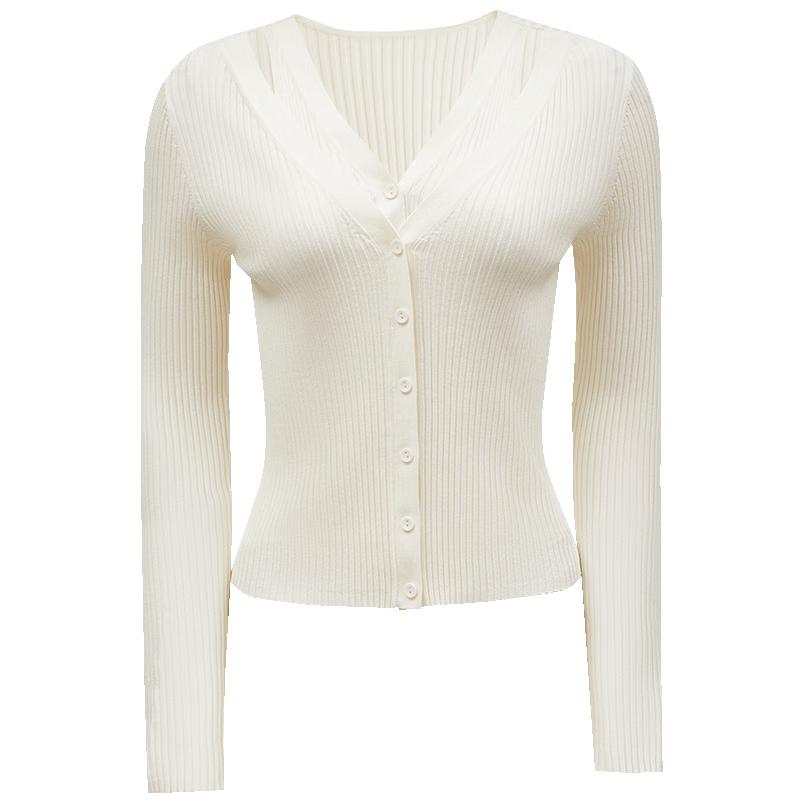 VEROMODA Women s Faux Two-Piece Hollow Knit Cardigan L