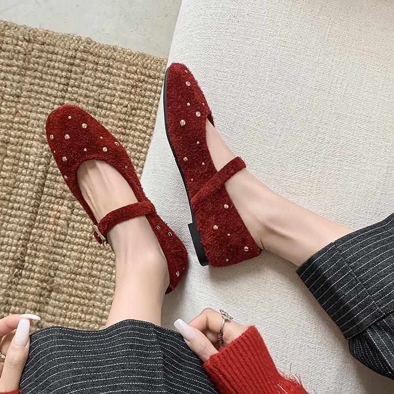 Fashion 2025 NEW Spring Women Flats Round Toe Flat Heel Shoes Cow Suede Leather Women Shoes Concise Buckle Mary Janes Ladies Shoes