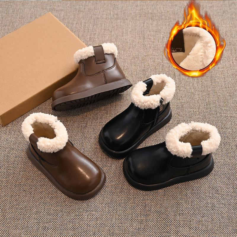Mädchen Baumwollstiefel Winter Neue Pelzmund Lederstiefel Gefüttert Weiche Sohle Mittelgroße und Große Kinder Babystiefel Kinder Baumwollschuhe