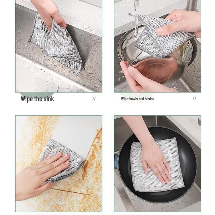Durable Silver Thread Dishcloth: Double-Sided, Oil-Resistant, Steel Wool Cleaning Towel