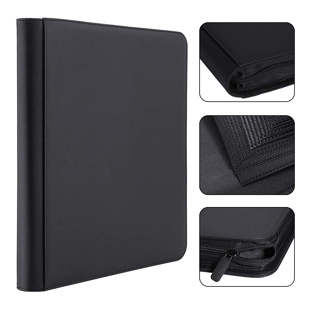 PAKESI Trading Card Album with 480 Card Inner PU Card PP Pockets for Collecting Other Cards Black 12-Pocket Storage, Pages, Pick-Up Storage,